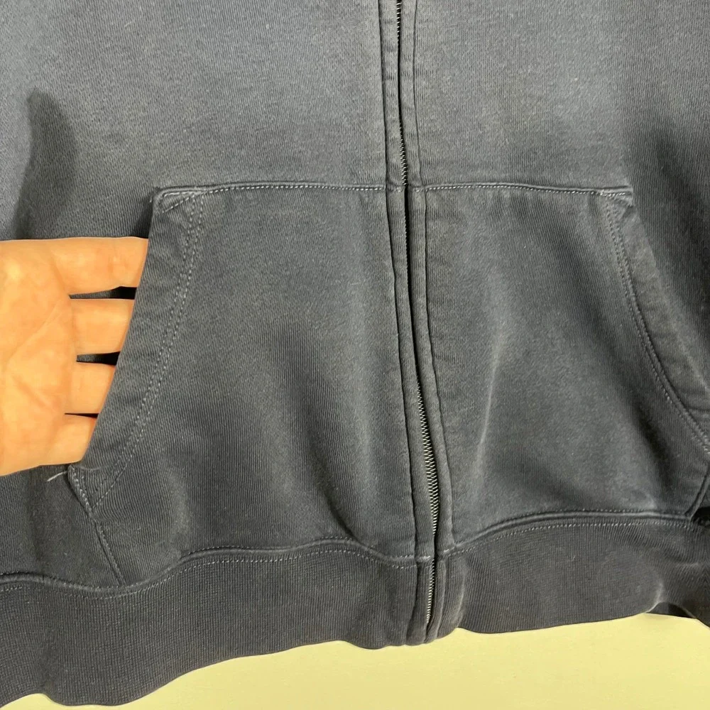 Vtg Y2K Gap Zip Up‎ Logo Hoodie Sweatshirt Kids XXL 14/16 Navy Blue Distressed